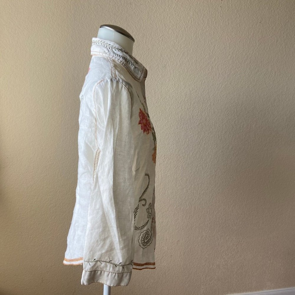 Tweeds Women Linen Embroidered Button Front Shirt Size: S Cottagecore Boho - Picture 4 of 9